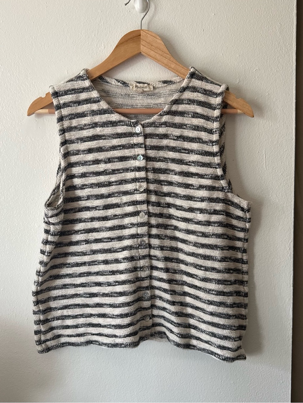 Madewell Striped Sleeveless Button-Front Knit Top - Black & White